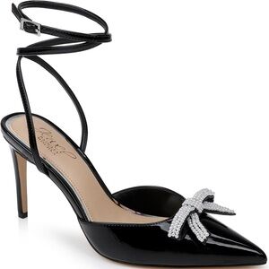 Jewel Badgley Mischka Black Patent Pearl Bow Stilettos